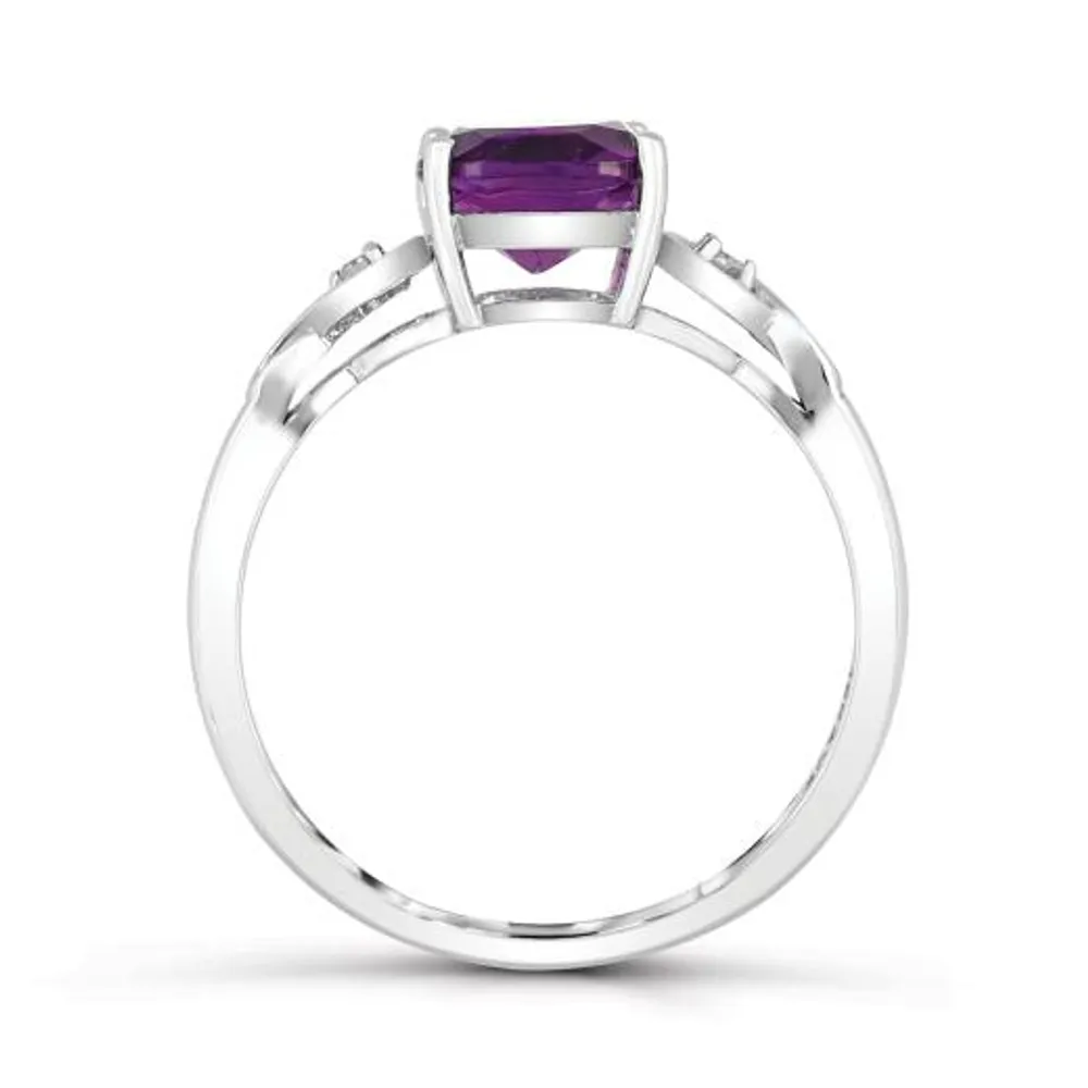 10K White Gold Amethyst and Diamond Infinity Ring