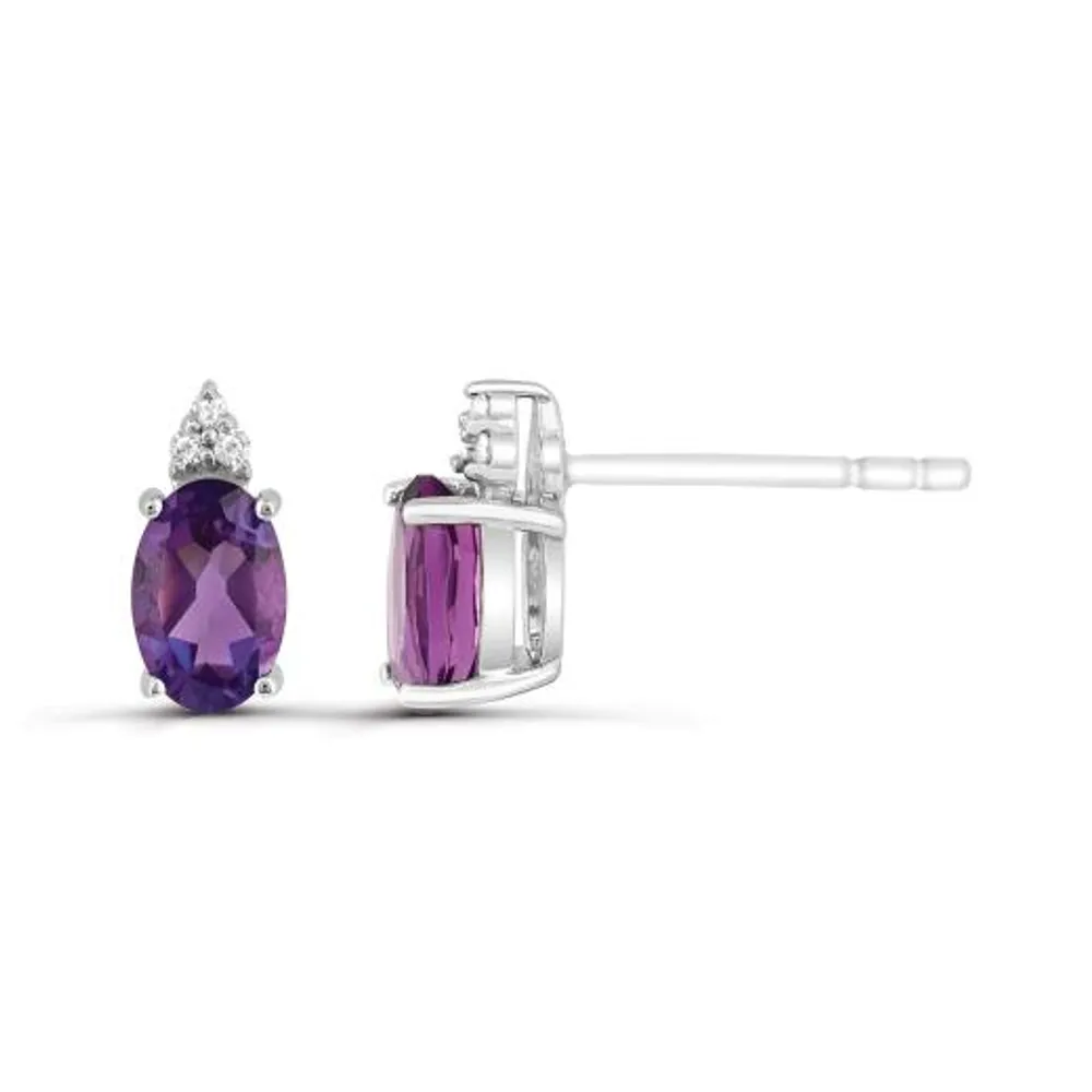 10K White Gold Amethyst and Diamond Earrings