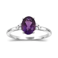 10K White Gold Amethyst and Diamond Ring