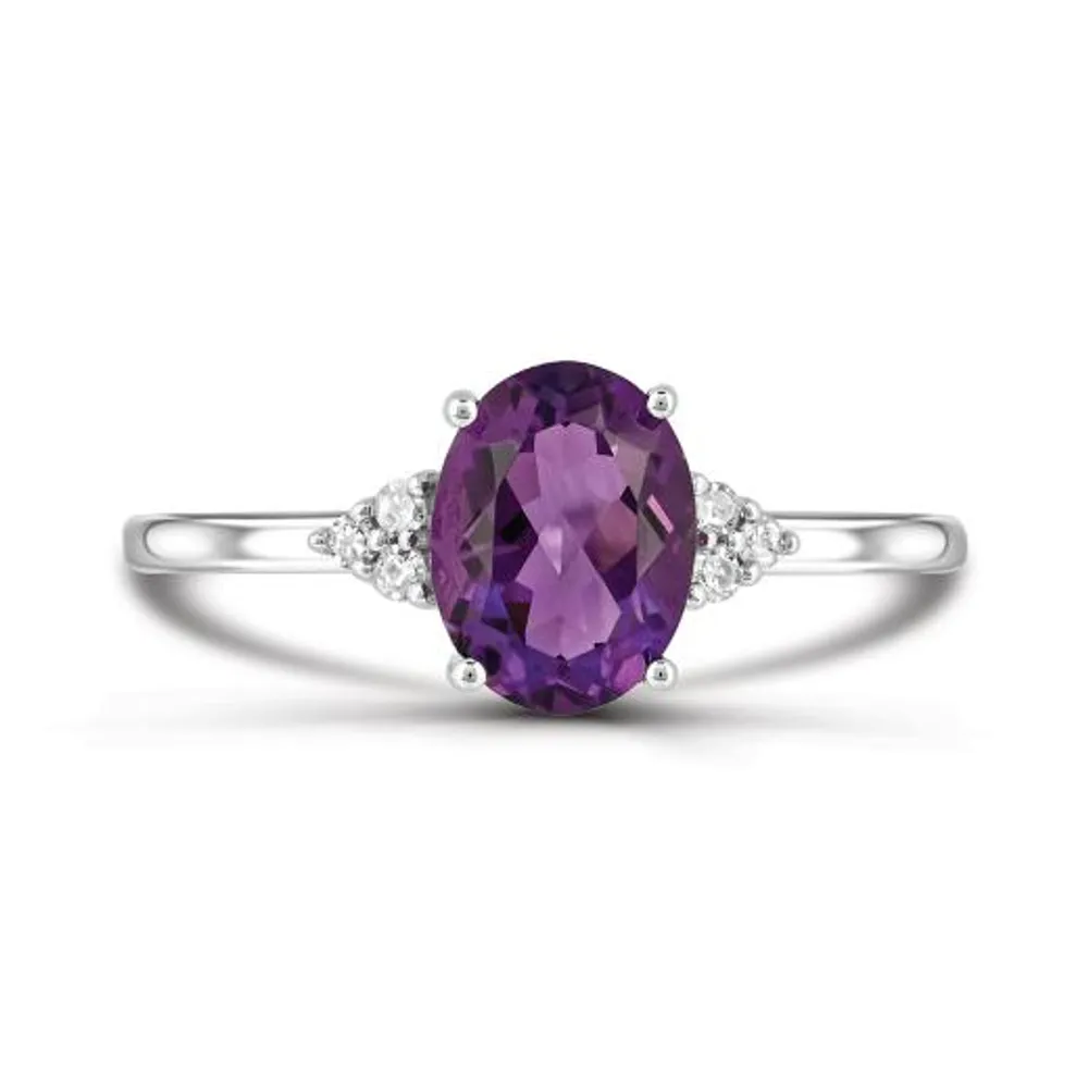 10K White Gold Amethyst and Diamond Ring