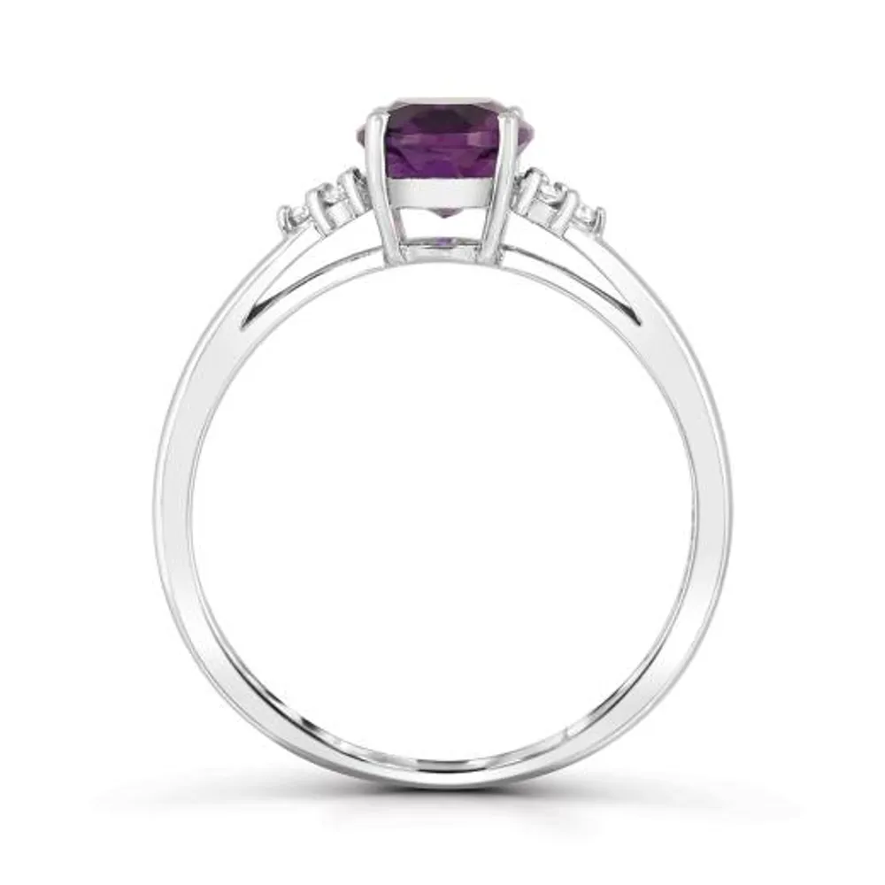 10K White Gold Amethyst and Diamond Ring