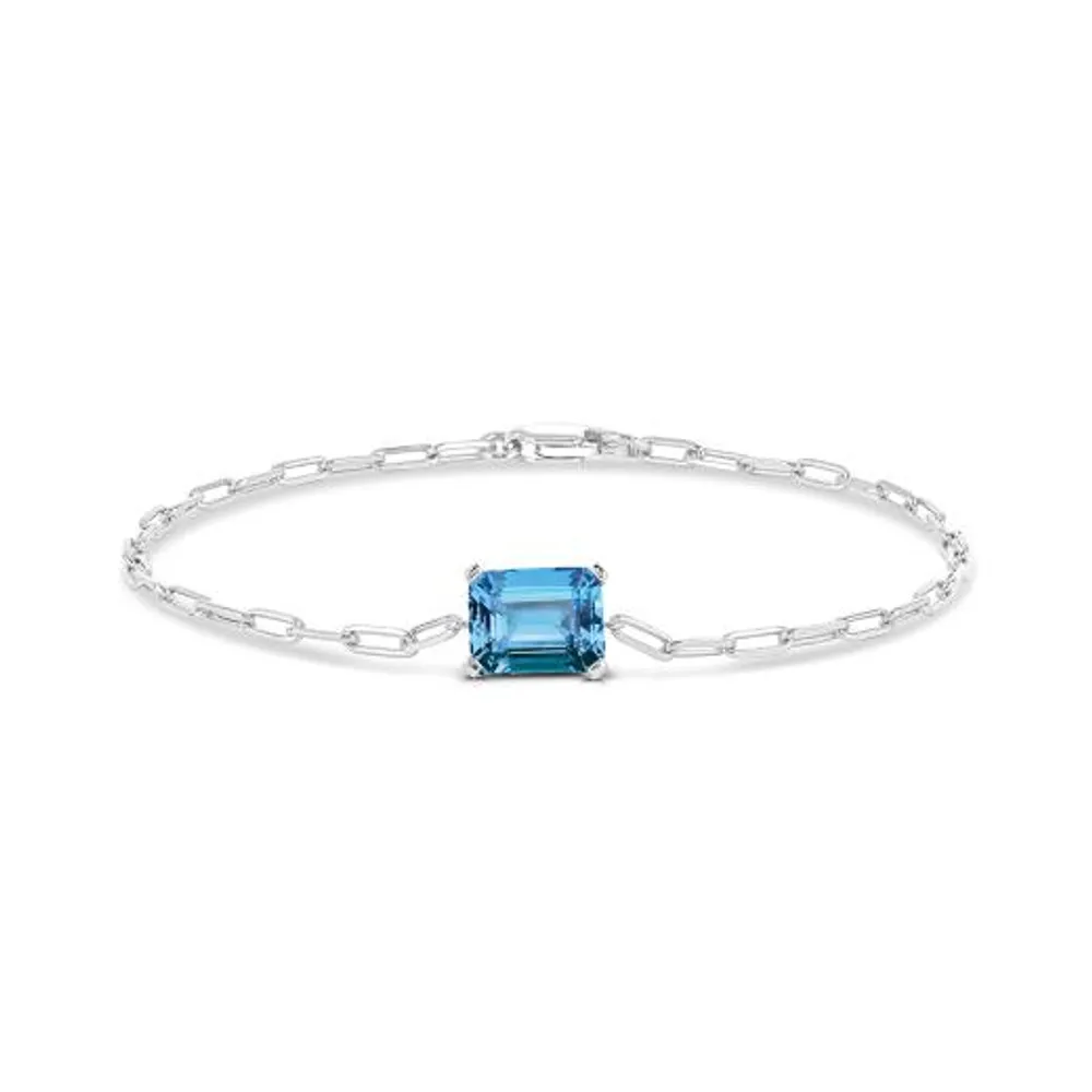 Sterling Silver Swiss Blue Topaz Paperclip Link Bracelet