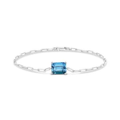 Sterling Silver Swiss Blue Topaz Paperclip Link Bracelet