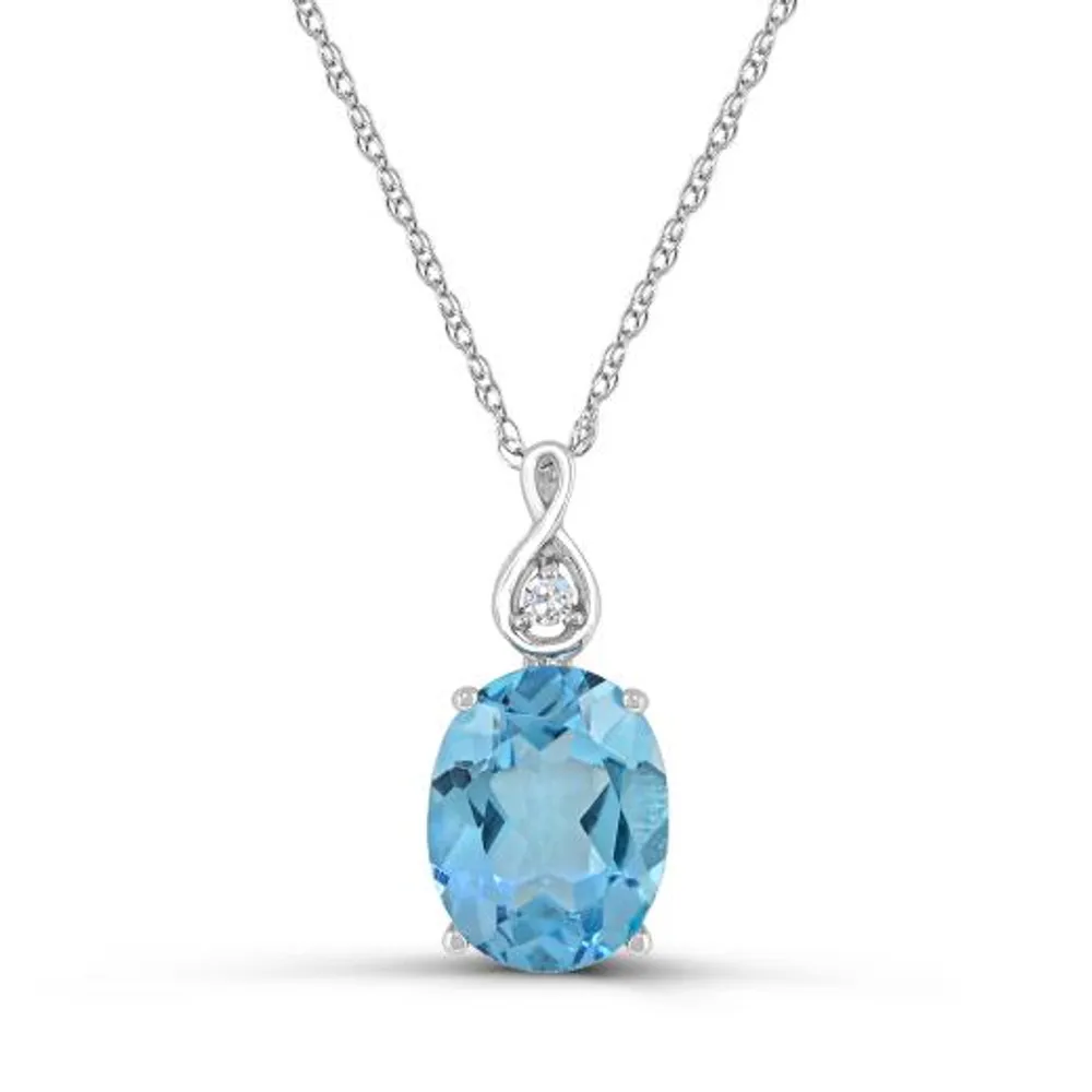 10K White Gold Swiss Blue Topaz and White Topaz Infinity 18" Pendant