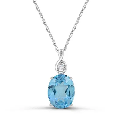 10K White Gold Swiss Blue Topaz and White Topaz Infinity 18" Pendant