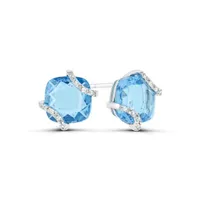 10K White Gold Swiss Blue Topaz and Diamond Earrings