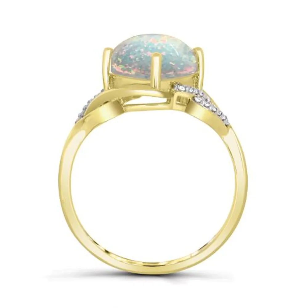 10K Yellow Gold Opal and Diamond Ring