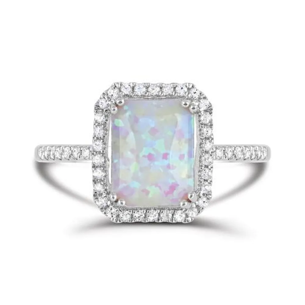 Sterling Silver Created Opal and Created White Sapphire Ring