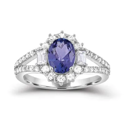 Sterling Silver Tanzanite and White Zircon Ring