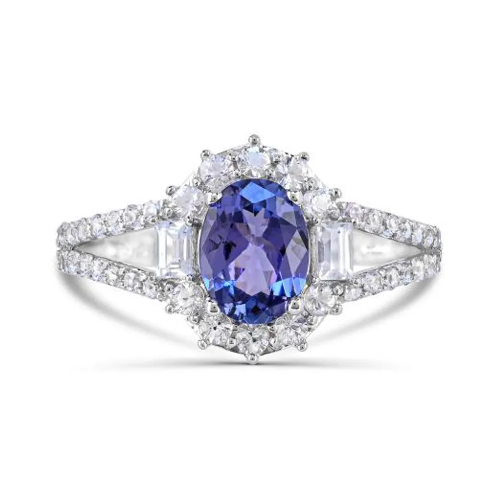 Sterling Silver Tanzanite and White Zircon Ring