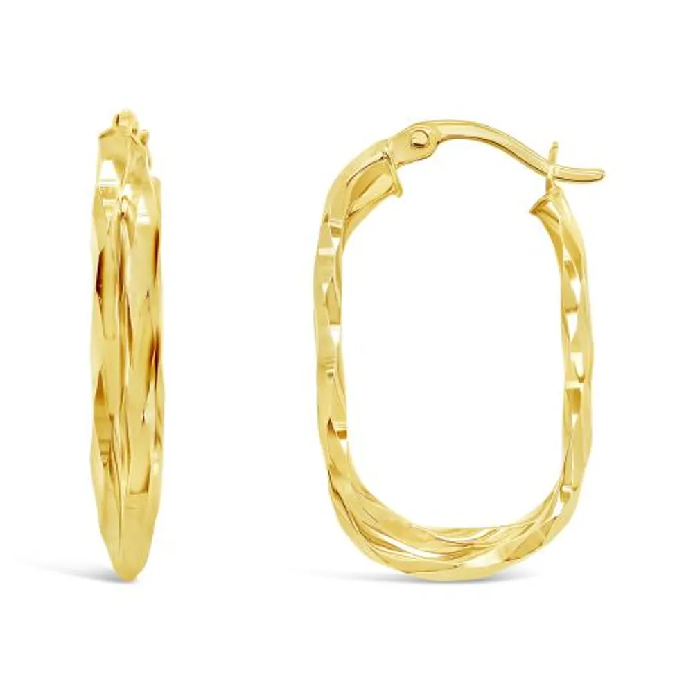 Diamond-Cut Oval Hoop Earrings 10K Yellow Gold