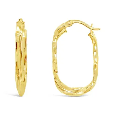10K Yellow Gold Diamond Cut Oval Hoop Earrings