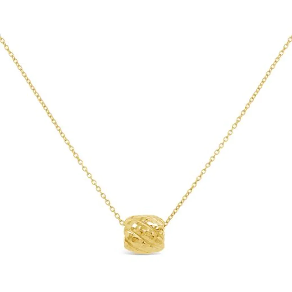 10K Yellow Gold 18" Diamond Cut Barrel Pendant