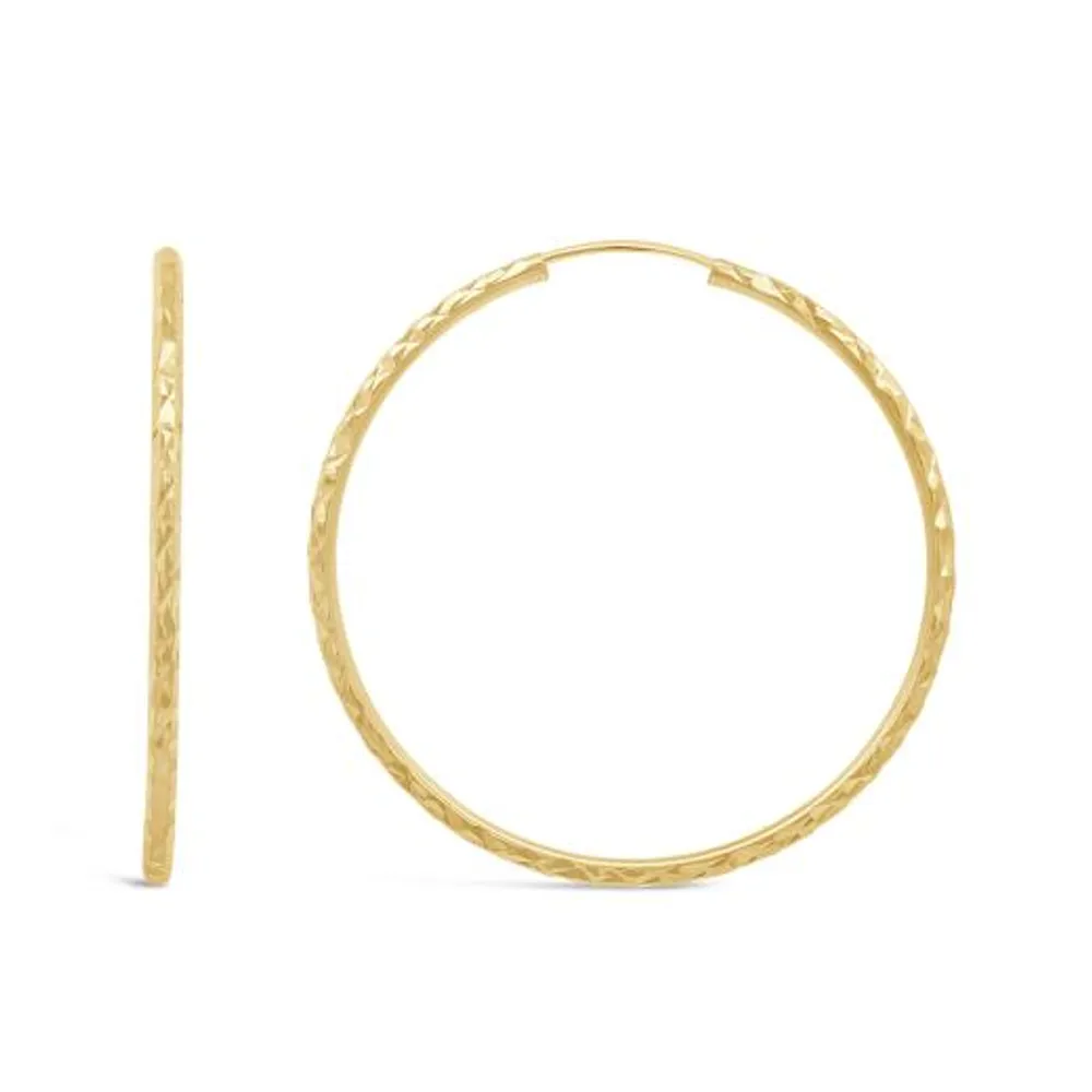 10K Gold Diamond Cut Hoop Earring