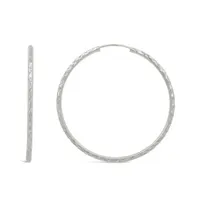 10K White Gold Diamond Cut Hoop Earring