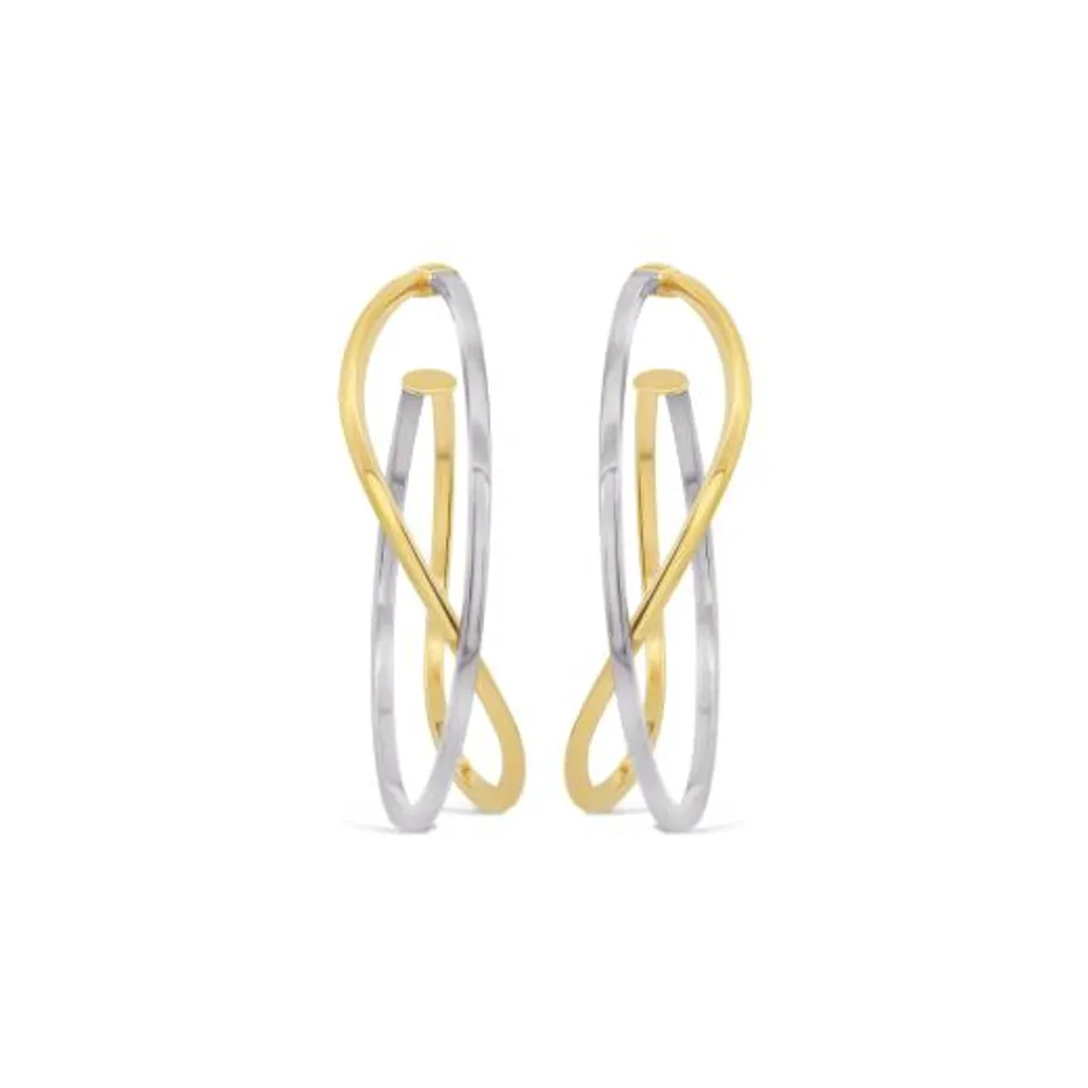 10K Yellow & White Gold Double Twisted Hoop Earring