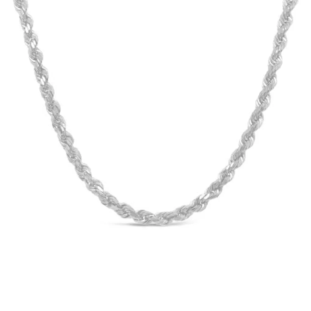 10K White Gold 20" 2mm Semi Solid Diamond Cut Rope Chain