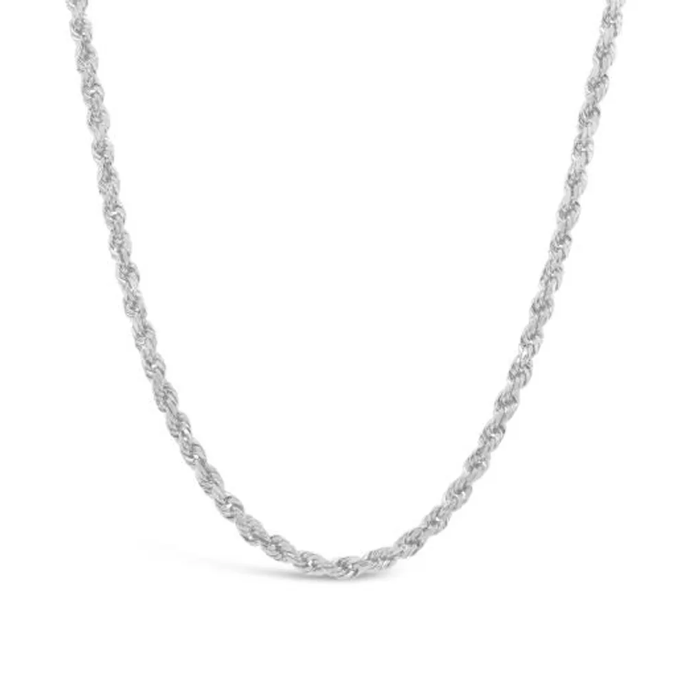 10K White Gold 24" 2mm Semi Solid Diamond Cut Rope Chain