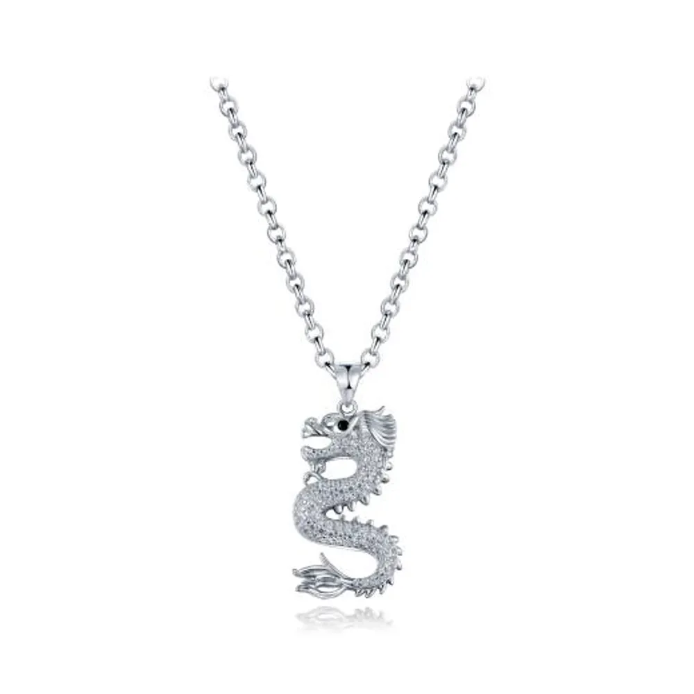 Sterling Silver Cubic Zirconia Dragon 24" Pendant