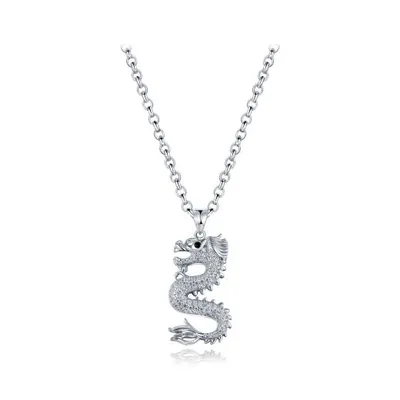 Sterling Silver Cubic Zirconia Dragon 24" Pendant