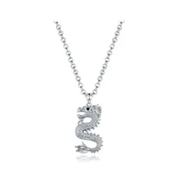 Sterling Silver Cubic Zirconia Dragon 24" Pendant