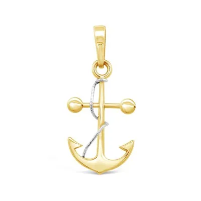 10K Yellow & White Gold Anchor Pendant (Chain Not Included)