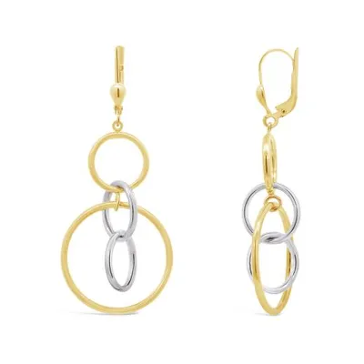 10K Yellow & White Gold Circle Drop Earrings