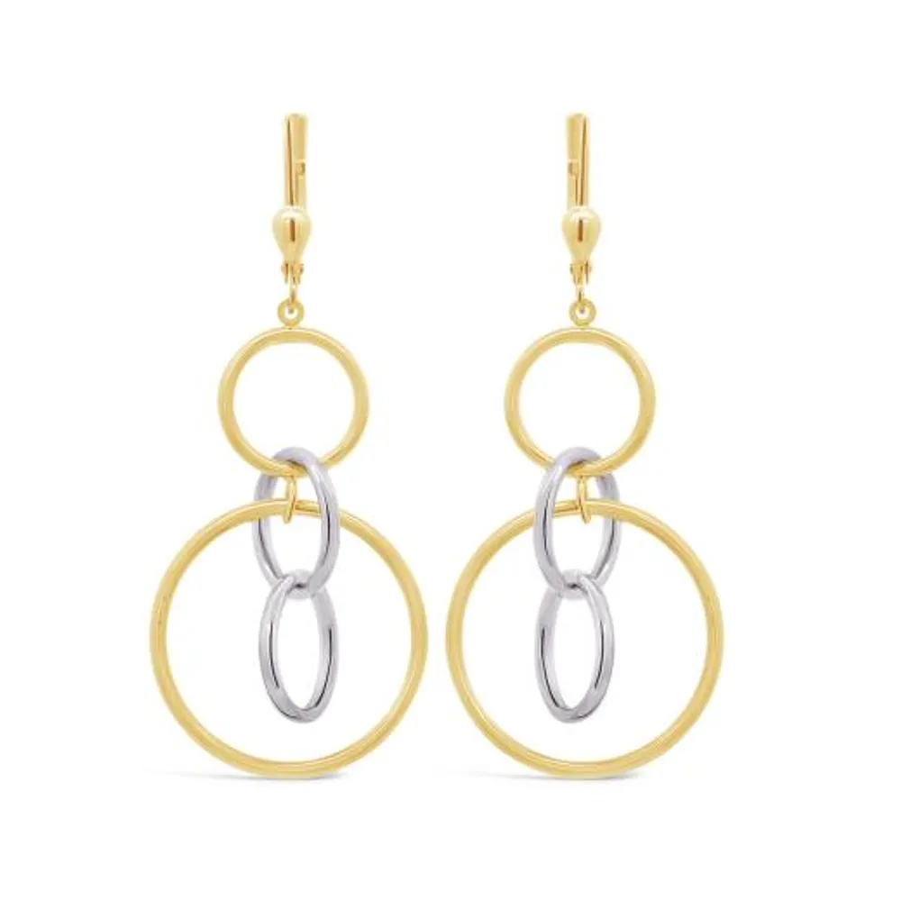 10K Yellow & White Gold Circle Drop Earrings