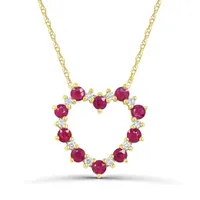 14K Yellow Gold Ruby and Diamond Heart Pendant