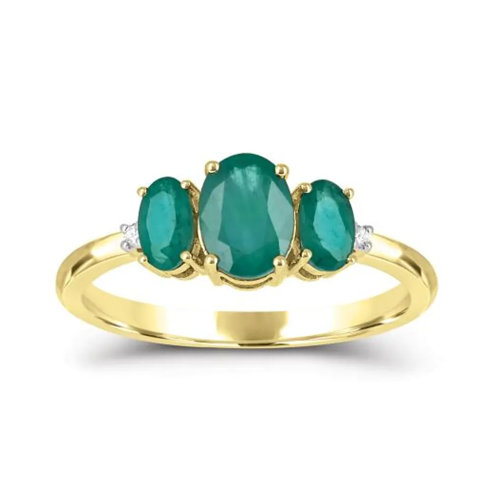 14K Yellow Gold Emerald and Diamond Ring