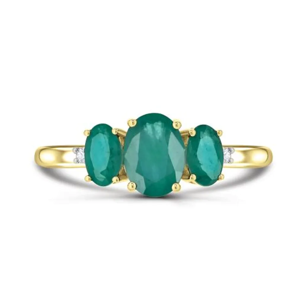 14K Yellow Gold Emerald and Diamond Ring