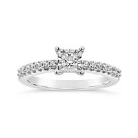 10K White Gold 0.50CTW Princess Cut Diamond Solitaire Ring with Accents