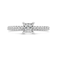 10K White Gold 0.50CTW Princess Cut Diamond Solitaire Ring with Accents