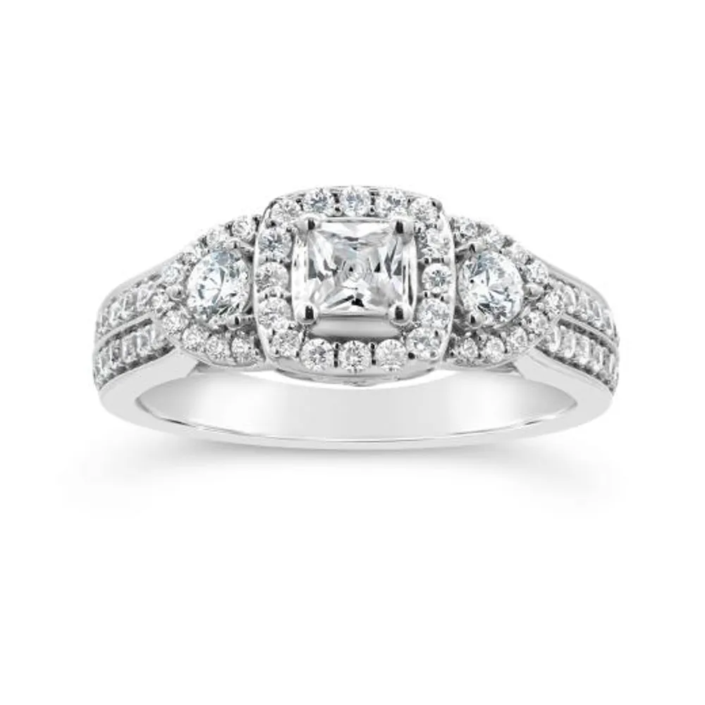 14K White Gold 1.00CTW Diamond Three-Stone Ring