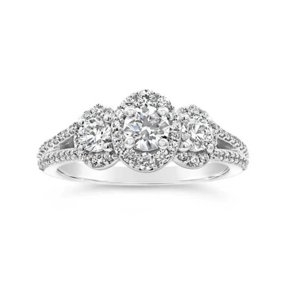 14K White Gold 1.20CTW Diamond Three-Stone Ring