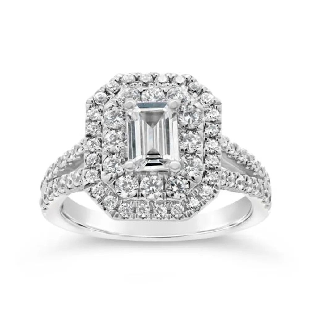 Jenny Packham 18K White Gold Lab Grown 2.00CTW Emerald Cut Diamond Bridal Ring