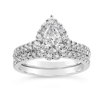 Jenny Packham 18K White Gold Lab Grown 1.75CTW Pear Shaped Diamond Bridal Set