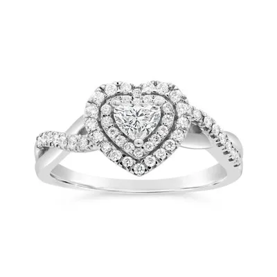 14K White Gold 0.58CTW Heart Shaped Diamond Bridal Ring