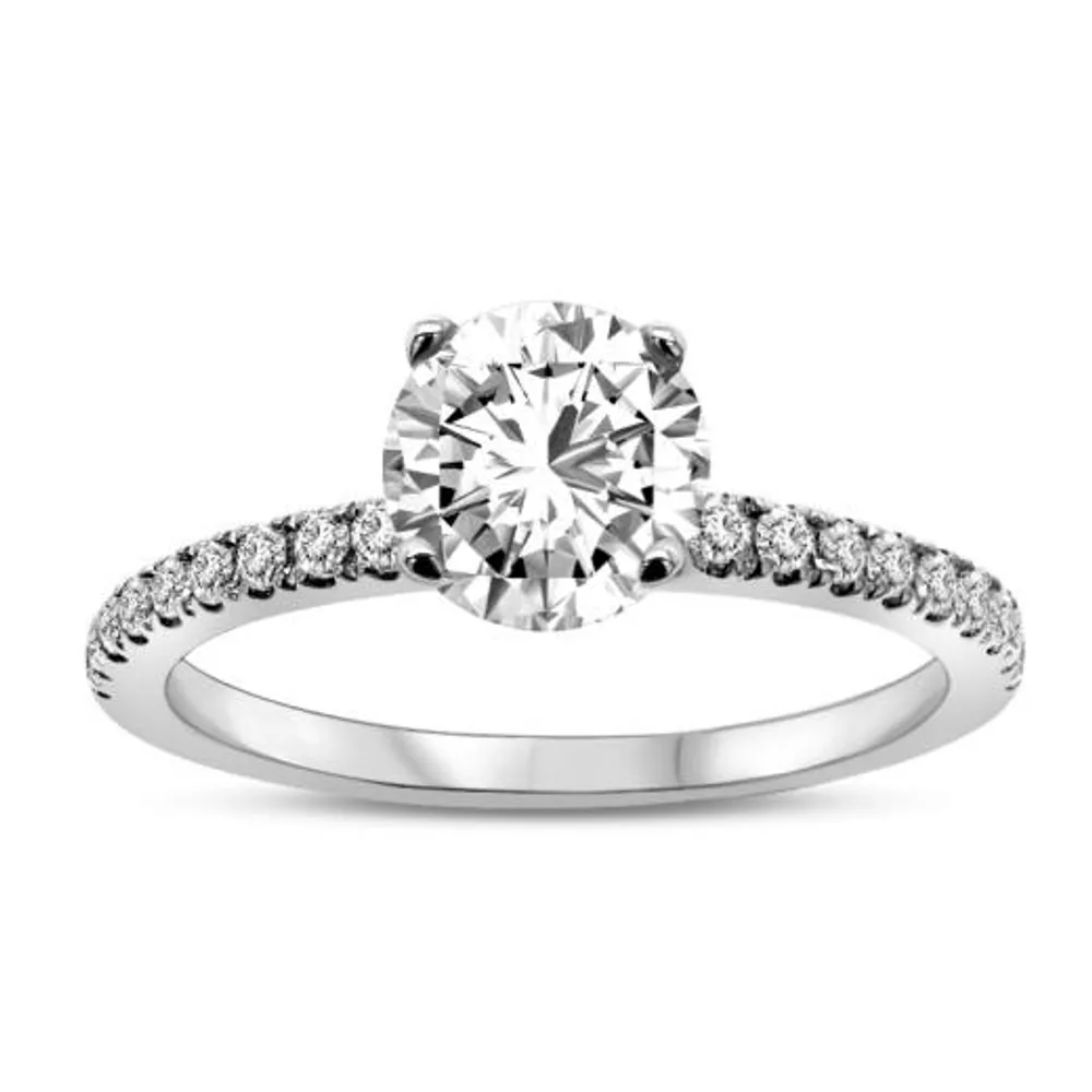 Blossom 14K White Gold Lab Grown 1.23CTW Diamond Solitaire Ring with Accents