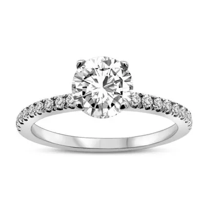 Blossom 14K White Gold Lab Grown 1.23CTW Diamond Solitaire Ring with Accents