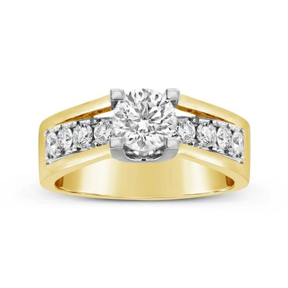 Blossom 14K Yellow Gold Lab Grown 1.65CTW Diamond Solitaire Ring with Accents