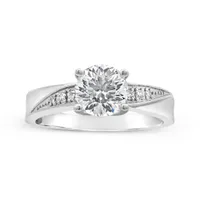 Blossom 14K White Gold Lab Grown 1.57CTW Diamond Solitaire Ring with Accents