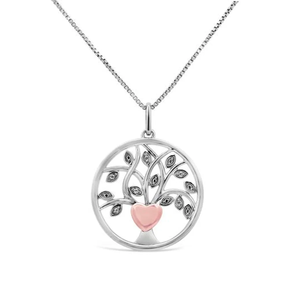 Sterling Silver & Rose Gold Plated Diamond Tree Of Life Pendant