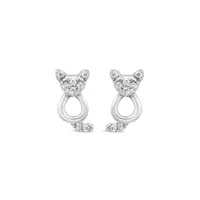 Charming Friends Sterling Silver Diamond Cat Stud Earrings