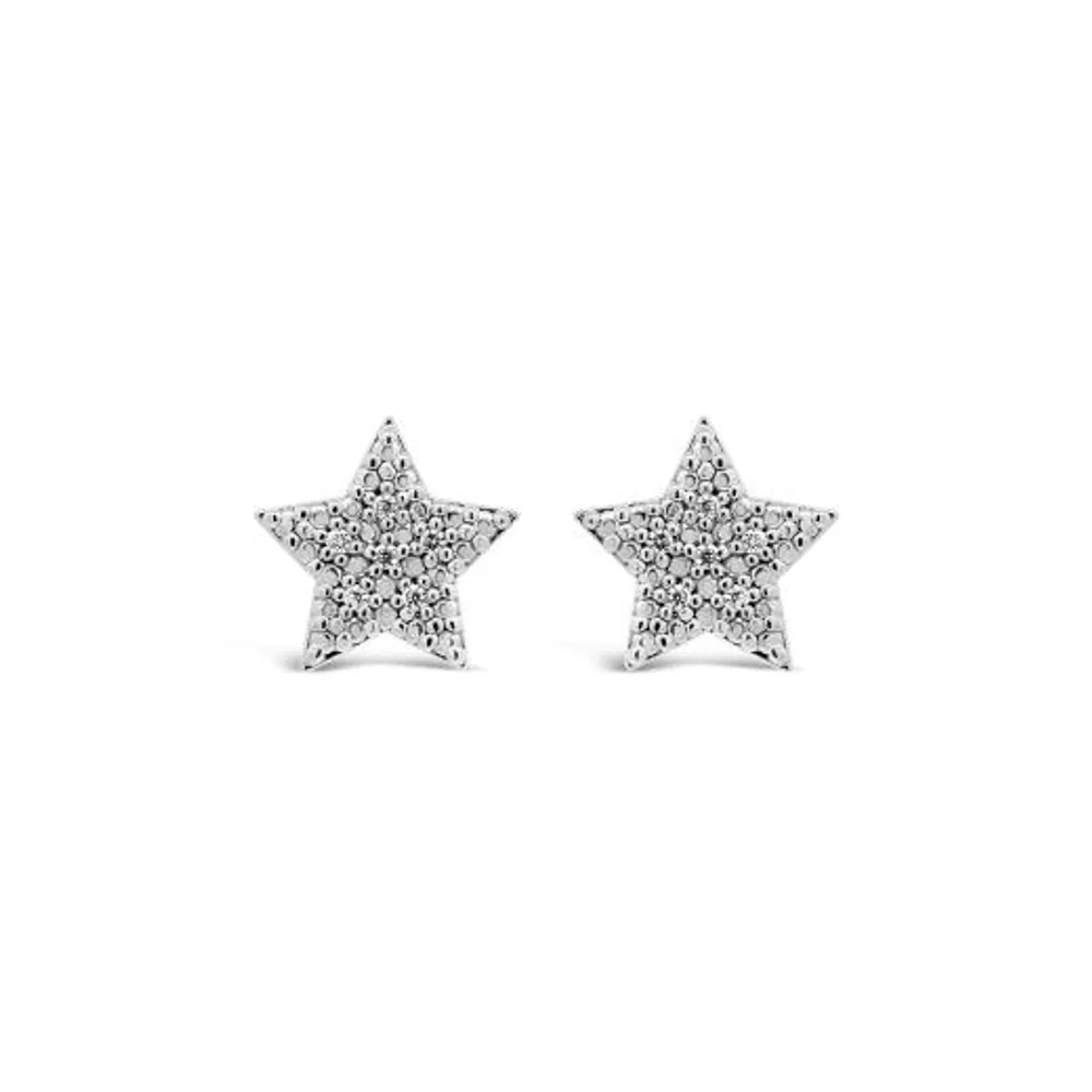 Radiant Universe Sterling Silver Diamond Star Earrings