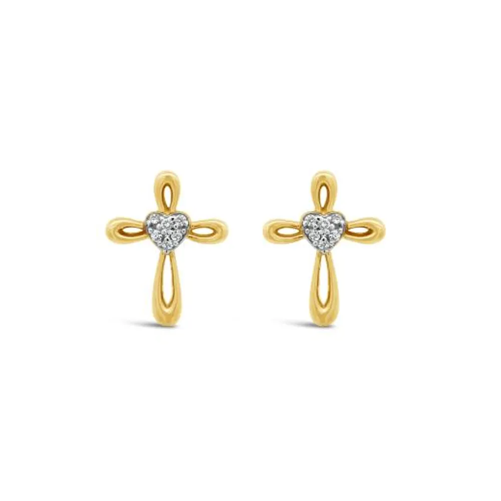 10K Yellow Gold Diamond Cross Earrings