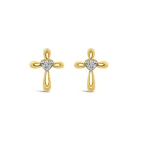 10K Yellow Gold Diamond Cross Earrings