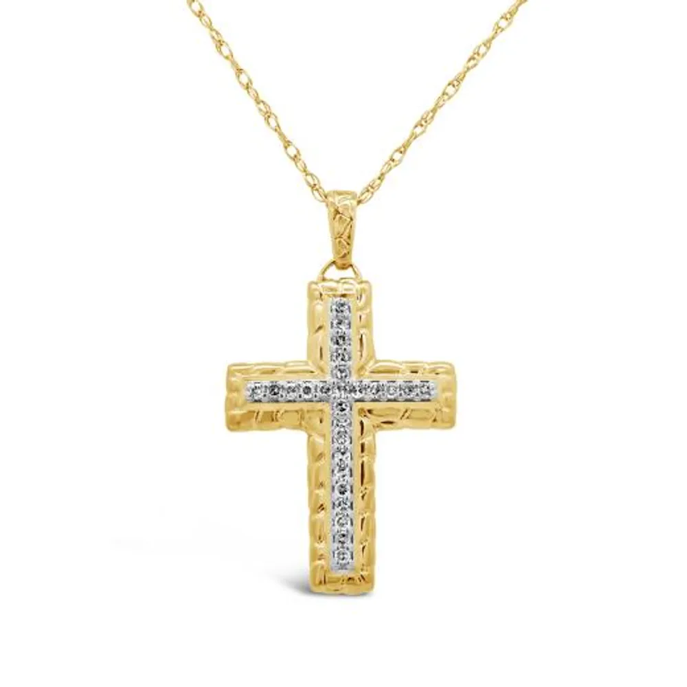 10K Yellow Gold 0.10CTW Diamond Cross Pendant