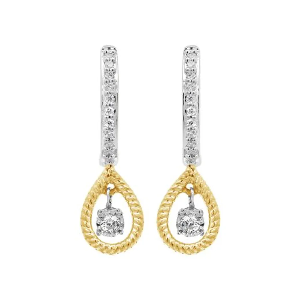 Dancing Diamonds Sterling Silver and 10k Yellow Gold 0.15CTW Diamond Hoops