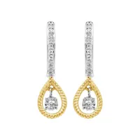 Dancing Diamonds Sterling Silver and 10k Yellow Gold 0.15CTW Diamond Hoops